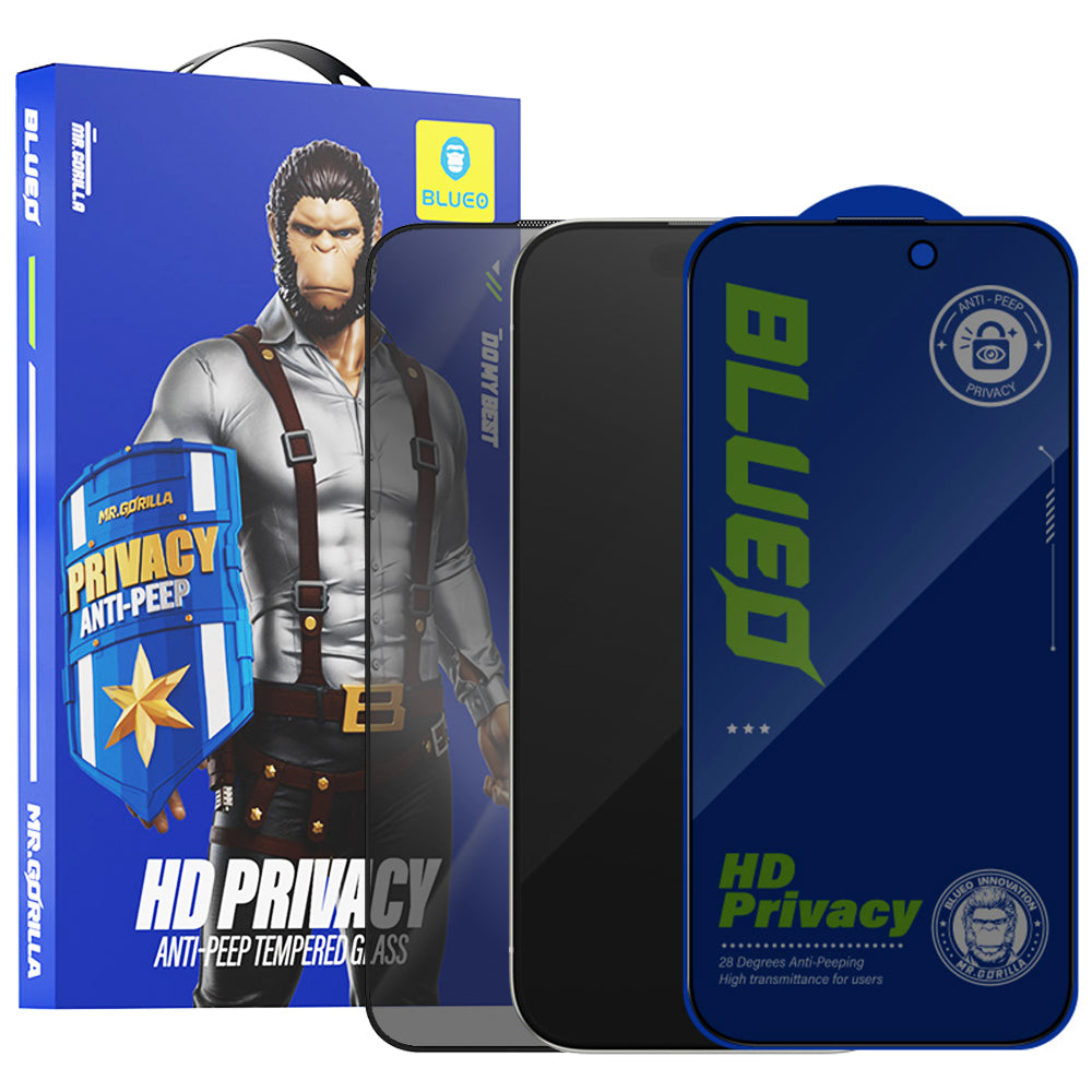 Película de proteção de ecrã Privacy Blueo Anti-Peep para Apple iPhone 15 Pro Max, Vidro Temperado, Cola Total