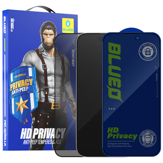 Película protetora de ecrã Privacy Blueo Anti-Peep para Apple iPhone 16 / 15, Vidro Temperado, Cola Total