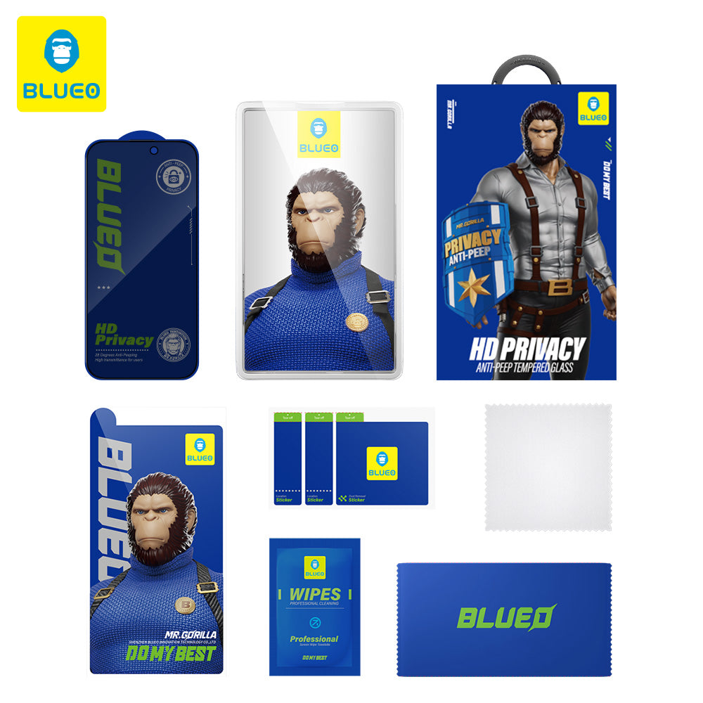 Película protetora de ecrã Privacy Blueo Anti-Peep para Apple iPhone 16 / 15, Vidro Temperado, Cola Total
