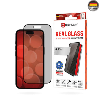 Película protetora de ecrã Privacy Displex Real Glass para Apple iPhone 16 Plus, Vidro Temperado, Cola Total
