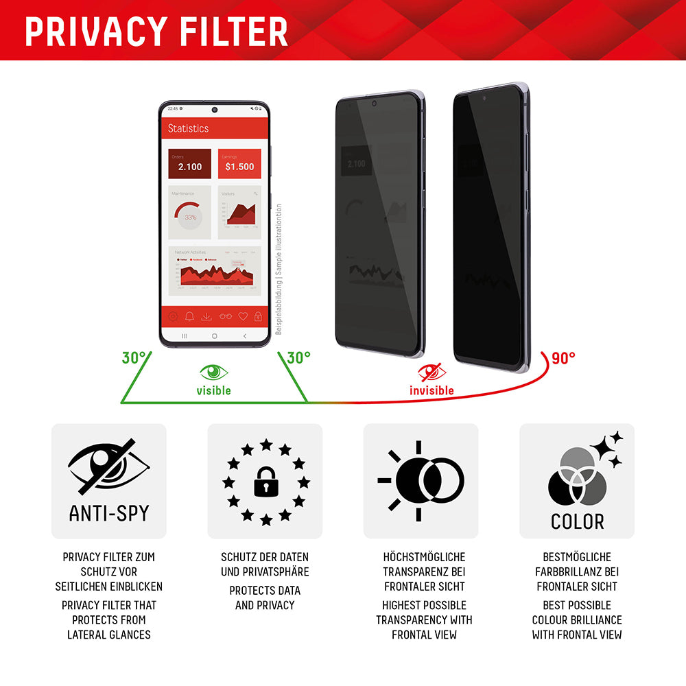 Película protetora de ecrã Privacy Displex Real Glass para Apple iPhone 16 Plus, Vidro Temperado, Cola Total