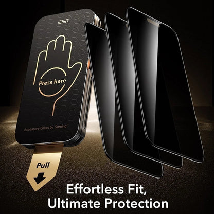 Película protetora de ecrã Privacy ESR Armorite Pro UltraFit para Apple iPhone 18 Pro, Vidro Temperado, Cola Total, Conjunto de 3 unidades