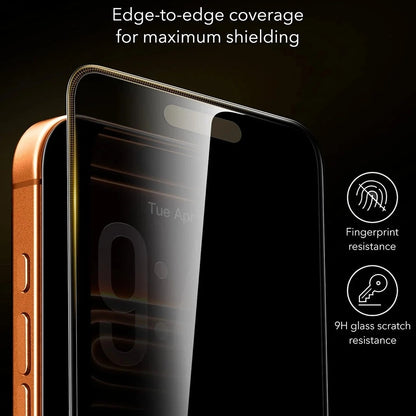 Película protetora de ecrã Privacy ESR Armorite Pro UltraFit para Apple iPhone 18 Pro, Vidro Temperado, Cola Total, Conjunto de 3 unidades
