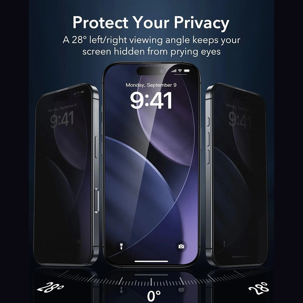 Película de Proteção Ecrã Privacy ESR Armorite UltraFit para Apple iPhone 17 Air, Vidro Temperado, Full Glue, Conjunto 3 peças