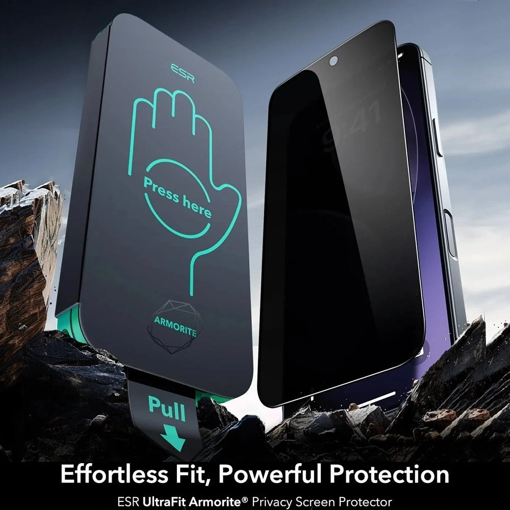 Película de Proteção Ecrã Privacy ESR Armorite UltraFit para Apple iPhone 17 Air, Vidro Temperado, Full Glue, Conjunto 3 peças