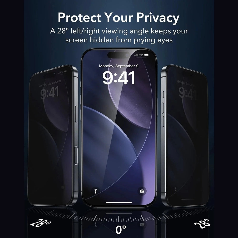 Película de Proteção de Ecrã Privacy ESR Armorite UltraFit para Apple iPhone 17 Pro Max, Vidro Temperado, Full Glue, Conjunto de 3 peças