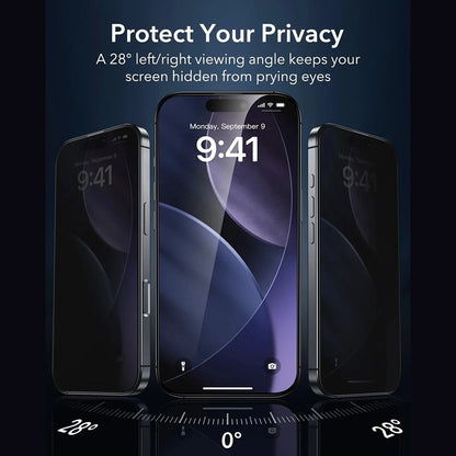 Película de Proteção Ecrã Privacy ESR Armorite UltraFit para Apple iPhone 17 Pro, Vidro Temperado, Full Glue, Conjunto de 3 peças.