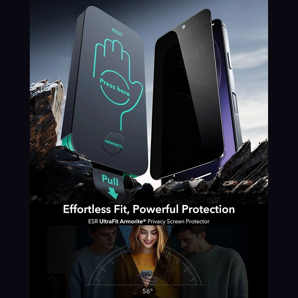 Película de Proteção Ecrã Privacy ESR Armorite UltraFit para Apple iPhone 17 Pro, Vidro Temperado, Full Glue, Conjunto de 3 peças.
