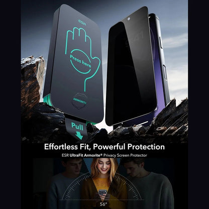 Película de Proteção Ecrã Privacy ESR Armorite UltraFit para Apple iPhone 17, Vidro Temperado, Full Glue, Conjunto 3 peças