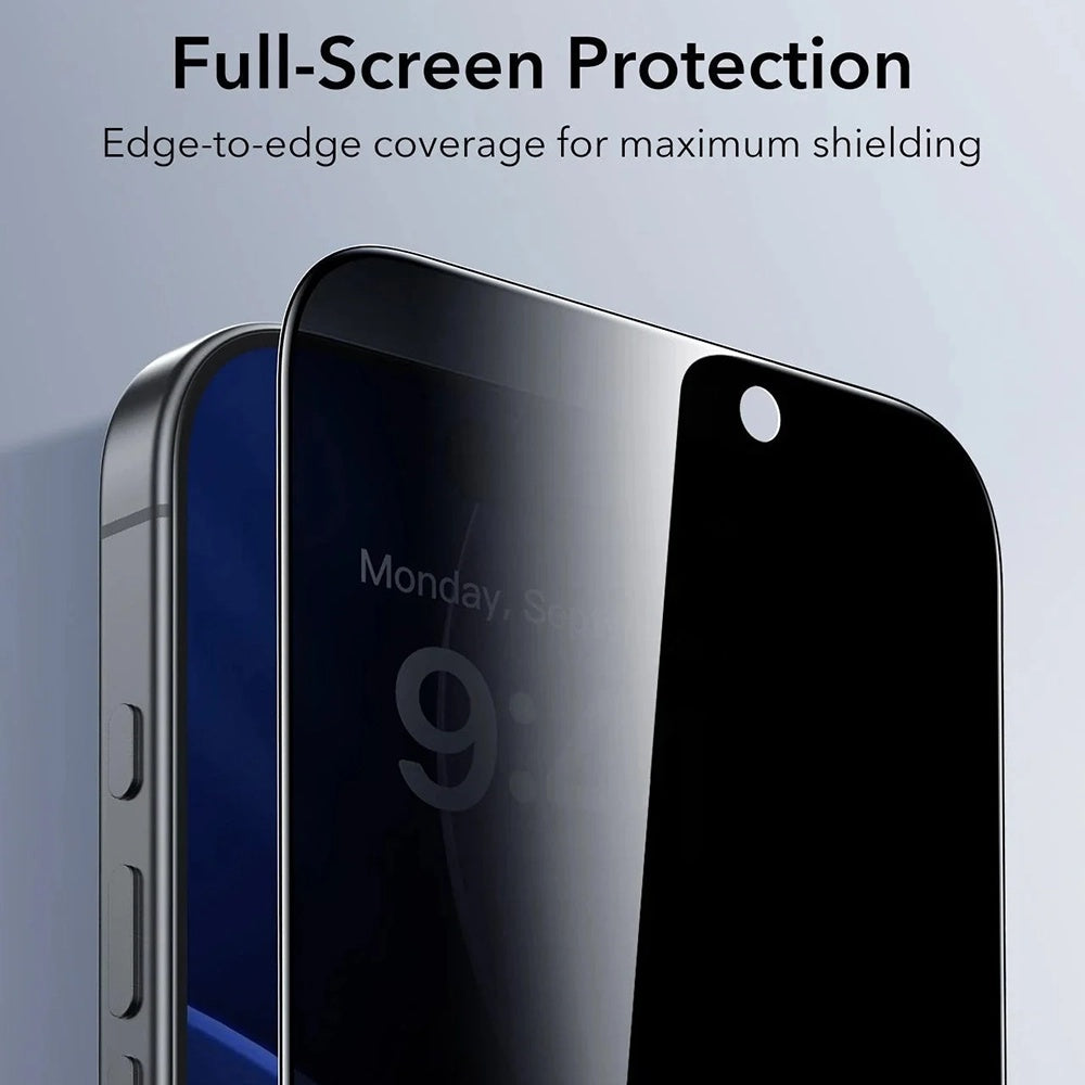 Película de Proteção Ecran Privacy ESR UltraFit para Apple iPhone 17 / 16 Pro, Vidro Temperado, Full Glue, Conjunto de 3 peças