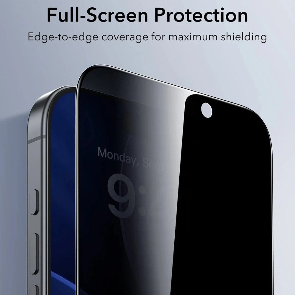 Película de Proteção Ecran Privacy ESR UltraFit para Apple iPhone 17 Pro Max, Vidro Temperado, Full Glue, Conjunto de 3 peças