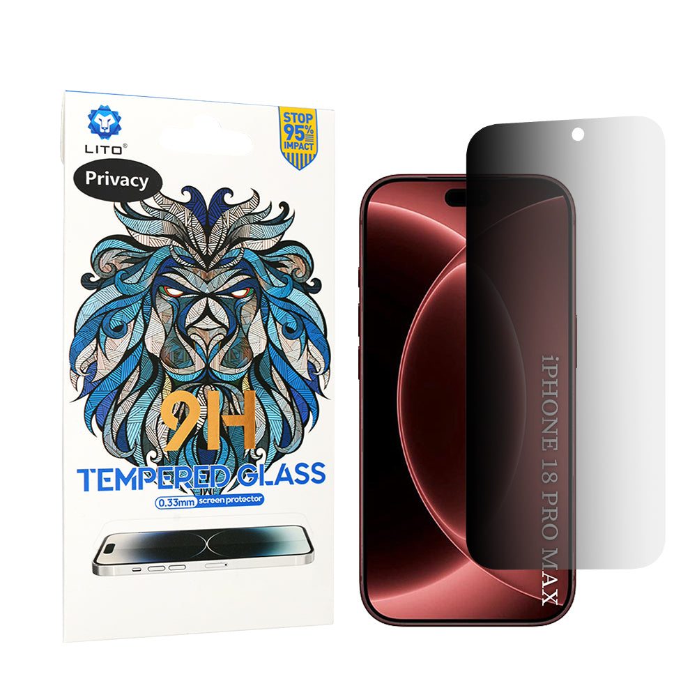 Película de proteção de ecrã Privacy Lito Classic para Apple iPhone 18 Pro Max, Vidro Temperado, Cola Total, 2.5D
