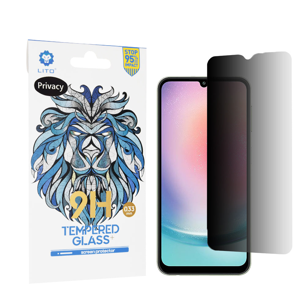 Película de proteção de ecrã Privacy Lito Classic para Samsung Galaxy A24 4G A245, Vidro Temperado, Cola Total, 2.5D