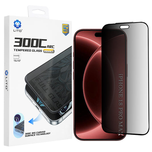 Película de proteção de ecrã Privacy Lito D+ Max 300C para Apple iPhone 18 Pro Max, Vidro Temperado, Cola Total