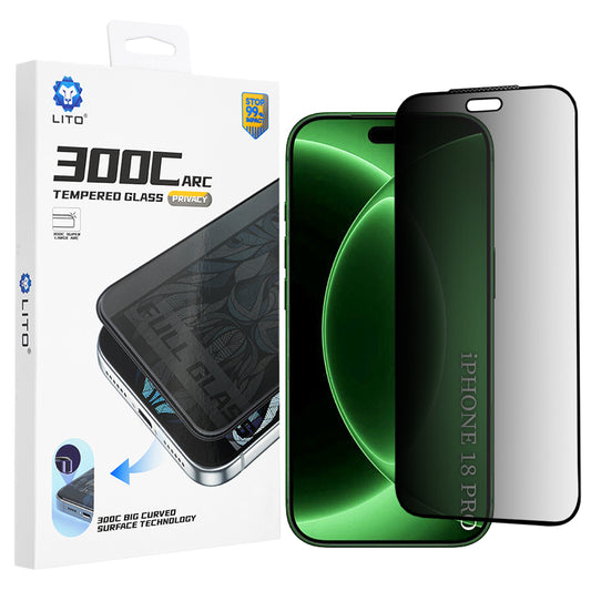 Película de proteção de ecrã Privacy Lito D+ Max 300C para Apple iPhone 18 Pro, Vidro Temperado, Cola Total