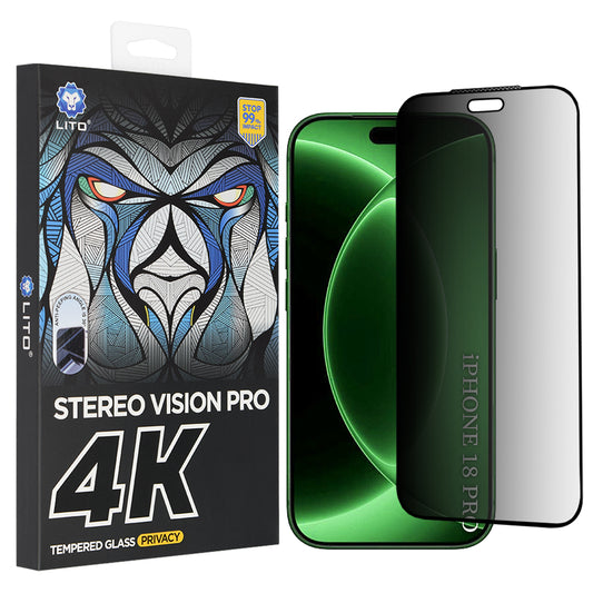 Película de proteção de ecrã Privacy Lito D+ Max 4K para Apple iPhone 18 Pro, Vidro Temperado, Cola Total