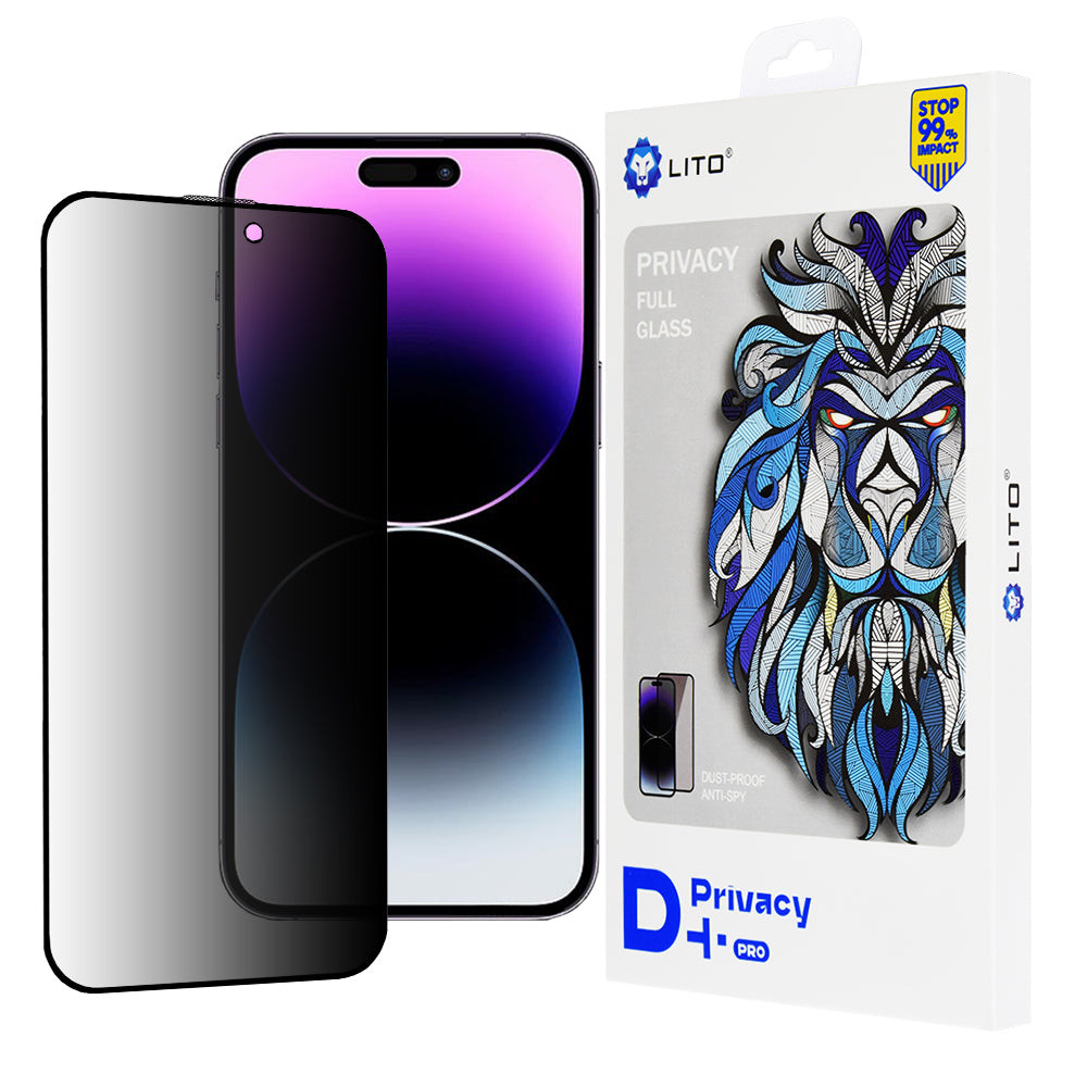 Película de proteção de ecrã Privacy Lito D+ Pro para Apple iPhone 14 Pro Max, Vidro Temperado, Cola Total