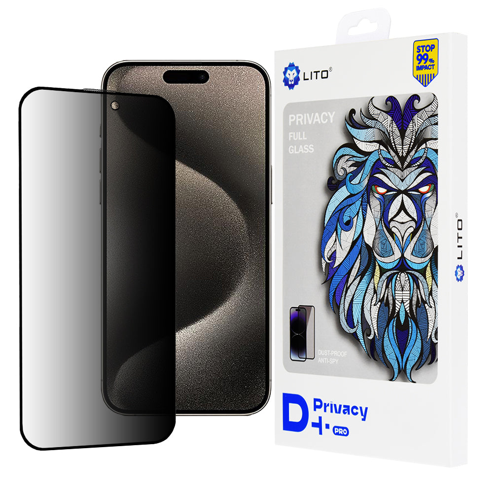 Película de proteção de ecrã Privacy Lito D+ Pro para Apple iPhone 15 Pro Max, Vidro Temperado, Cola Total
