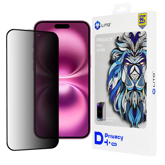 Película de proteção de ecrã Privacy Lito D+ Pro para Apple iPhone 16 Plus, Vidro Temperado, Cola Total