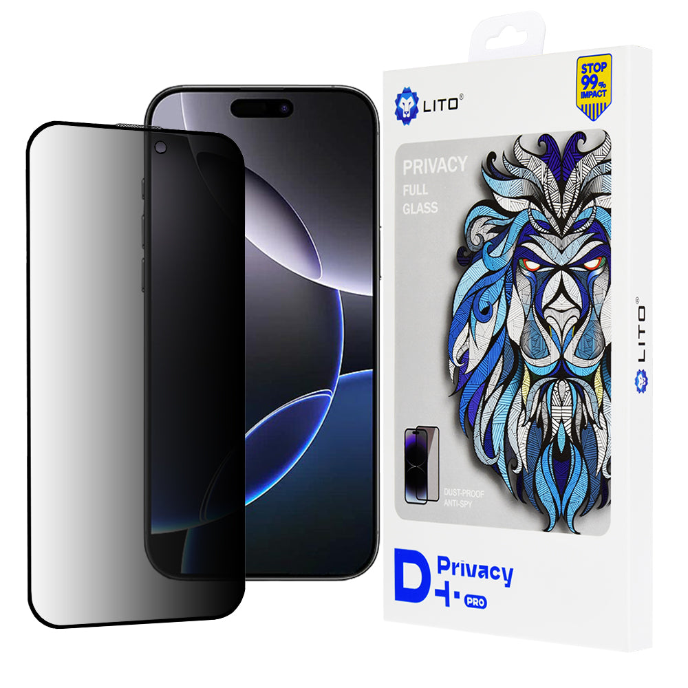 Película de proteção de ecrã Privacy Lito D+ Pro para Apple iPhone 16 Pro Max, Vidro Temperado, Cola Total