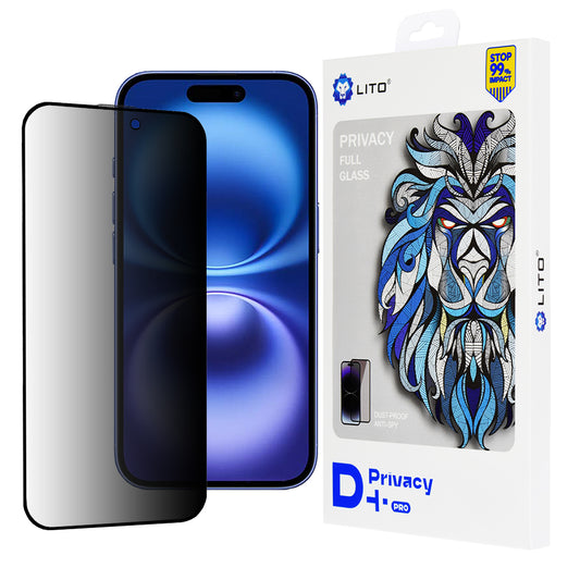 Película de proteção de ecrã Privacy Lito D+ Pro para Apple iPhone 16, Vidro Temperado, Cola Total