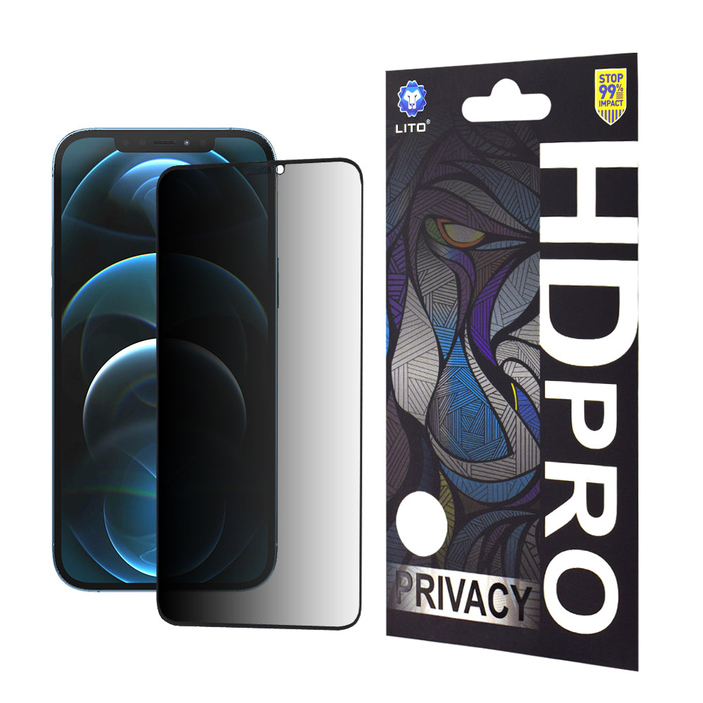 Película protetora de ecrã Privacy Lito HD Pro para Apple iPhone 12 Pro Max, Vidro Temperado, Cola Total