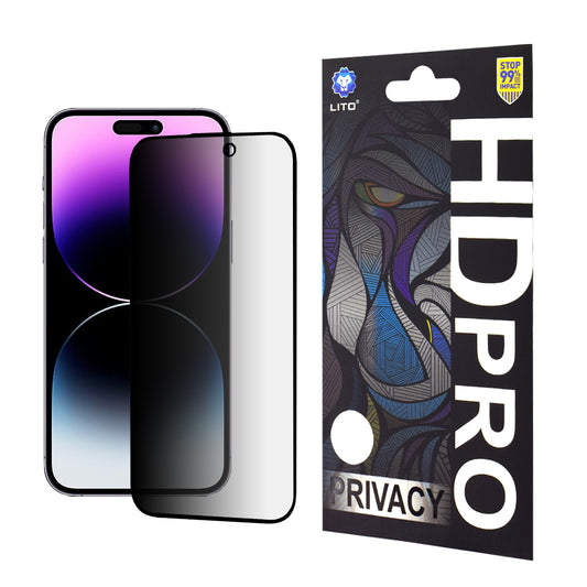 Película de proteção de ecrã Privacy Lito HD Pro para Apple iPhone 14 Pro Max, Vidro Temperado, Cola Total