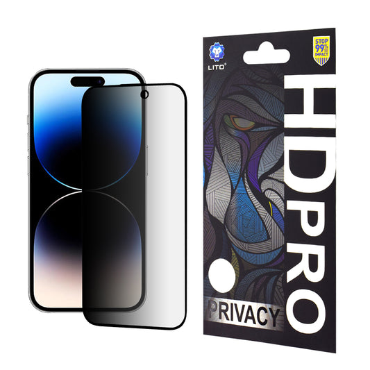Película protetora de ecrã Privacy Lito HD Pro para Apple iPhone 14 Pro, Vidro Temperado, Cola Total