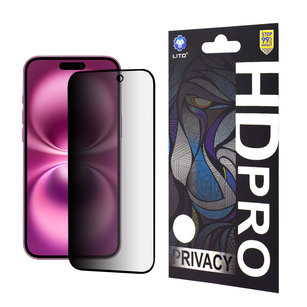 Película de proteção de ecrã Privacy Lito HD Pro para Apple iPhone 16 Plus, Vidro Temperado, Cola Total