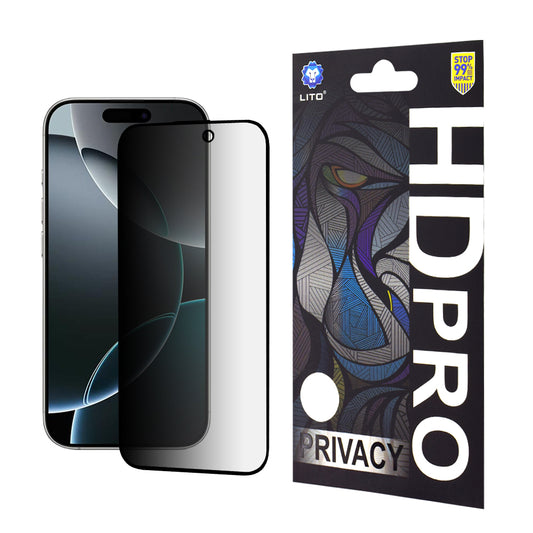 Película de proteção de ecrã Privacy Lito HD Pro para Apple iPhone 16 Pro, Vidro Temperado, Cola Total