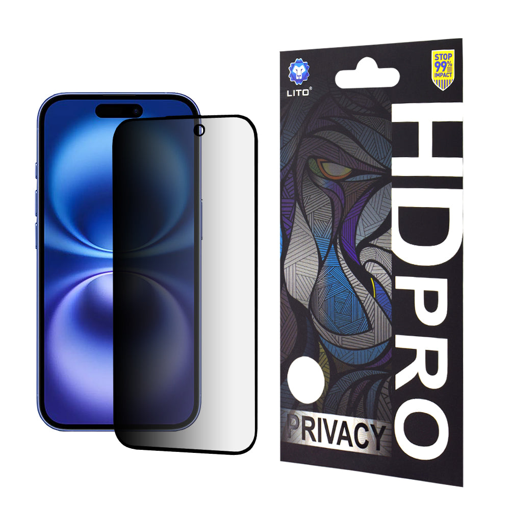 Película protetora de ecrã Privacy Lito HD Pro para Apple iPhone 16, Vidro Temperado, Cola Total