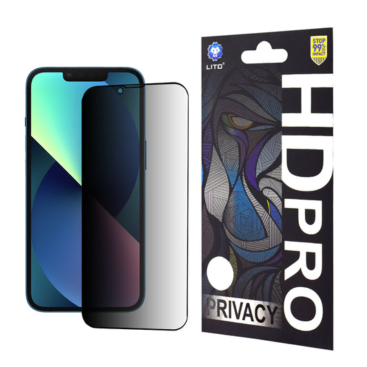 Película de proteção de ecrã Privacy Lito HD Pro para Apple iPhone 17e / 16e / 14 / 13 Pro, Vidro Temperado, Cola Total