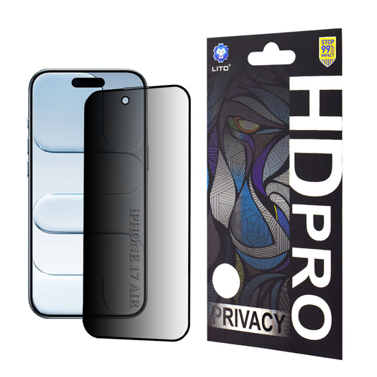 Película de Proteção de Ecrã Privacy Lito HD Pro para Apple iPhone 17 Air, Vidro Temperado, Cola Completa