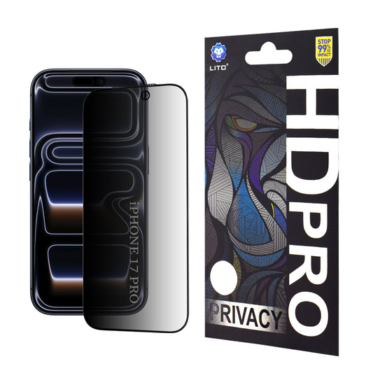 Película de Proteção Ecrã Privacy Lito HD Pro para Apple iPhone 17 Pro, Vidro Temperado, Full Glue
