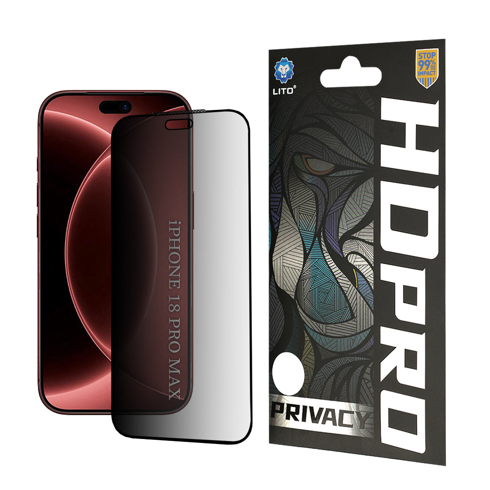 Película de proteção de ecrã Privacy Lito HD Pro para Apple iPhone 18 Pro Max, Vidro Temperado, Cola Total