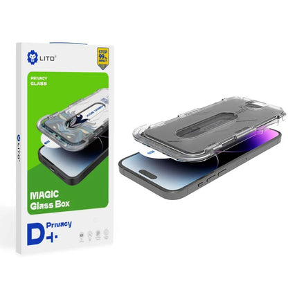 Privacy Screen Protector Lito Magic Glass Box D+ Tools for Apple iPhone 15 Pro, Tempered Glass, Full Glue