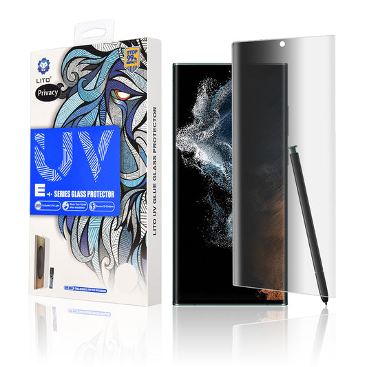 Película de proteção de ecrã Privacy Lito para Samsung Galaxy S22 Ultra 5G S908, Vidro Temperado, Cola UV, 3D