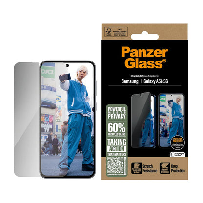 Película de Proteção de Ecrã Privacy PanzerGlass Ultra-Wide Fit para Samsung Galaxy A56 A566, Vidro Temperado, Full Glue
