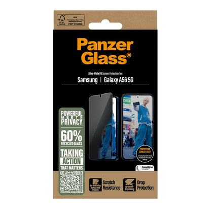 Película de Proteção de Ecrã Privacy PanzerGlass Ultra-Wide Fit para Samsung Galaxy A56 A566, Vidro Temperado, Full Glue