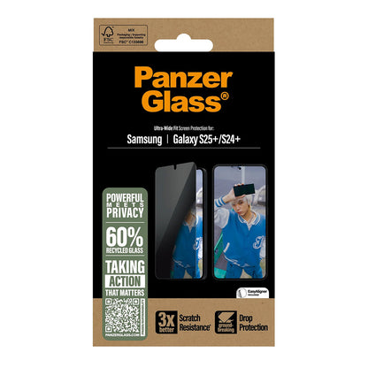 Privacy Screen Protector PanzerGlass Ultra-Wide Fit for Samsung Galaxy S25+ S936 / S24+ S926, Tempered Glass, Full Glue