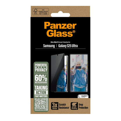 Película de Proteção de Ecrã Privacy PanzerGlass Ultra-Wide Fit para Samsung Galaxy S25 Ultra S938, Vidro Temperado, Full Glue