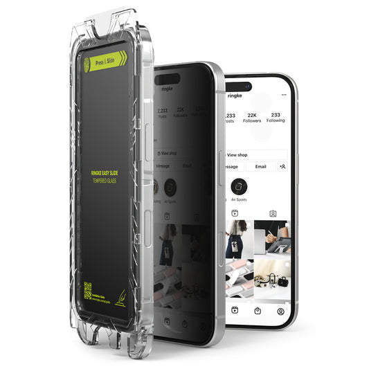 Película de Proteção de Ecrã Privacy Ringke Easy Slide para Apple iPhone 16 Plus / 15 Plus, Vidro Temperado, Colagem Total, Conjunto de 2 Peças