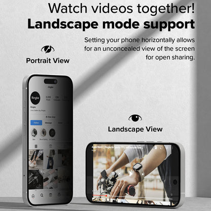 Película de Proteção de Ecrã Privacy Ringke Easy Slide para Apple iPhone 16 Plus / 15 Plus, Vidro Temperado, Colagem Total, Conjunto de 2 Peças