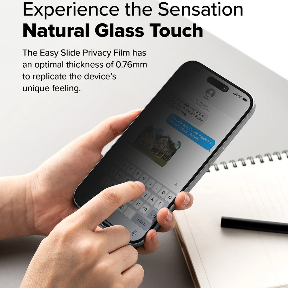 Película de Proteção de Ecrã Privacy Ringke Easy Slide para Apple iPhone 16 Plus / 15 Plus, Vidro Temperado, Colagem Total, Conjunto de 2 Peças