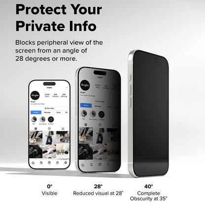 Película de proteção de ecrã Privacy Ringke Easy Slide para Apple iPhone 17 Pro, Vidro Temperado, Cola Total, Conjunto de 2 unidades