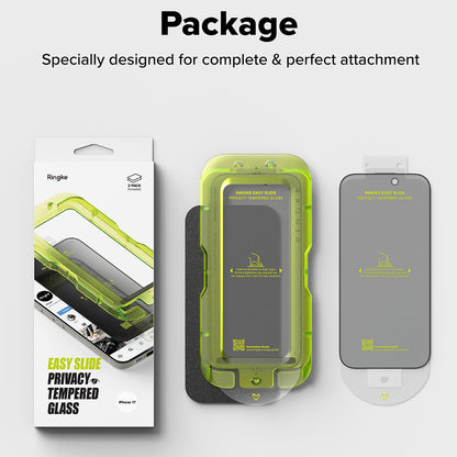 Película de proteção de ecrã Privacy Ringke Easy Slide para Apple iPhone 17 Pro, Vidro Temperado, Cola Total, Conjunto de 2 unidades