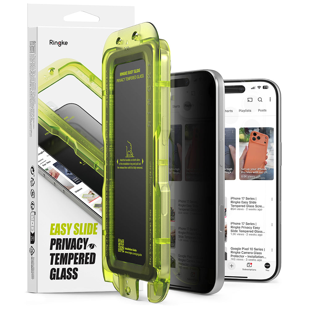 Película de proteção de ecrã Privacy Ringke Easy Slide para Apple iPhone 18 Pro Max, Vidro Temperado, Cola Total, Conjunto de 2 unidades