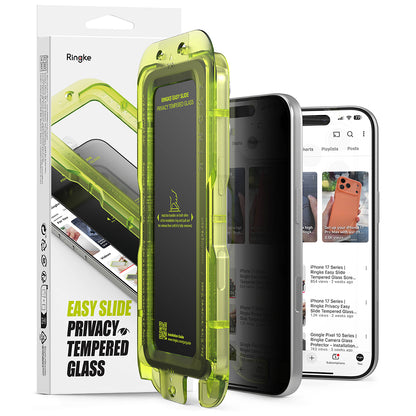 Película de proteção de ecrã Privacy Ringke Easy Slide para Apple iPhone 18 Pro Max, Vidro Temperado, Cola Total, Conjunto de 2 unidades