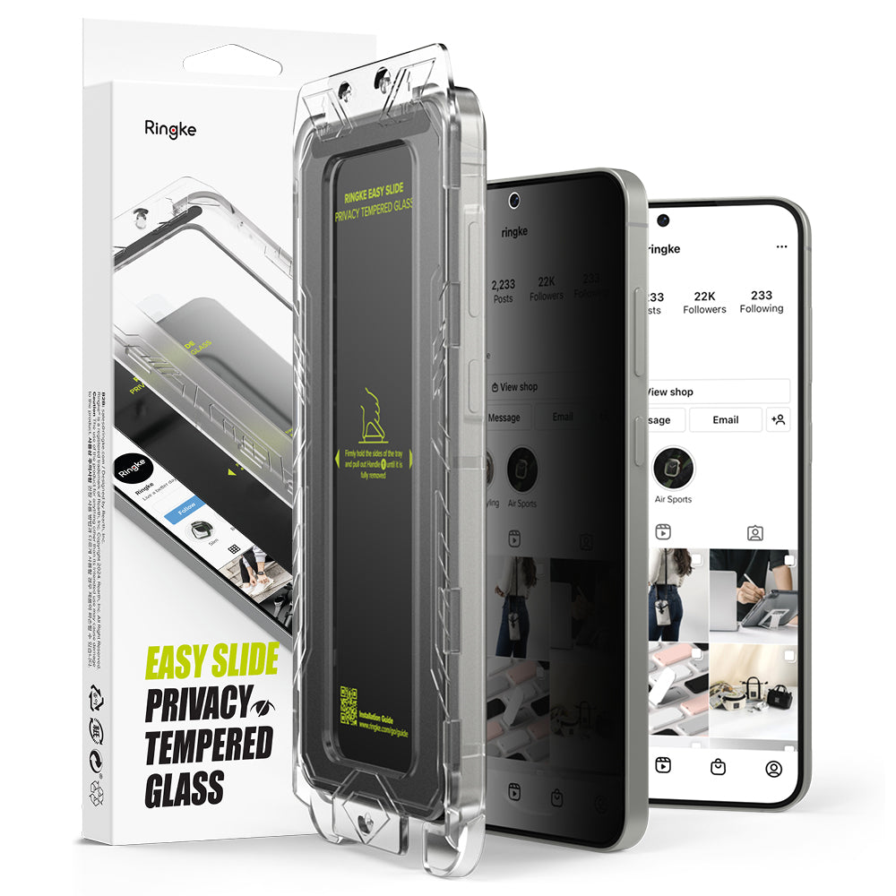 Película protetora de ecrã Privacy Ringke Easy Slide para Samsung Galaxy S25+ S936, Vidro Temperado, Cola Total, Conjunto de 2 unidades