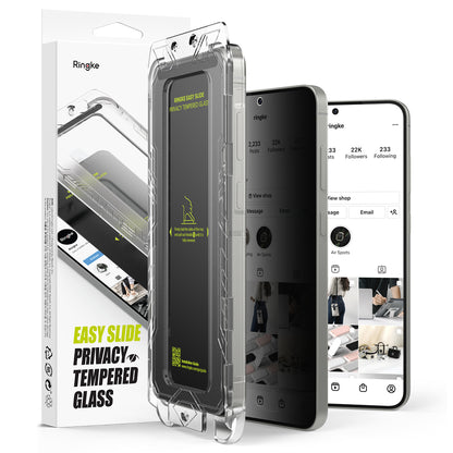 Película protetora de ecrã Privacy Ringke Easy Slide para Samsung Galaxy S25+ S936, Vidro Temperado, Cola Total, Conjunto de 2 unidades